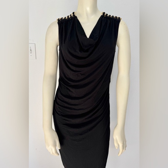 EUC Flattering Little Black Dress With Gold Shoulder Details Peter NyGard Sz 8 - Picture 3 of 10